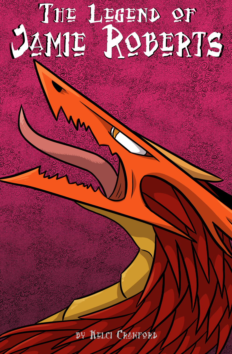 the legend of jamie roberts lgbtq genderqueer pirate adventure fantasy comic. The cover for chapter 5 features a dragon with orange horns and red scales roaring into the cosmic force of The Way.