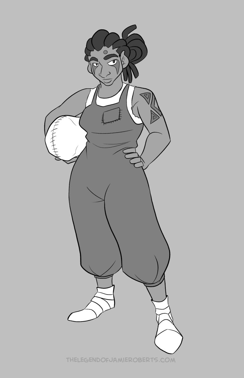 bonus material for the legend of jamie roberts lgbtq genderqueer pirate adventure sketch of black woman baker rendered in grayscale