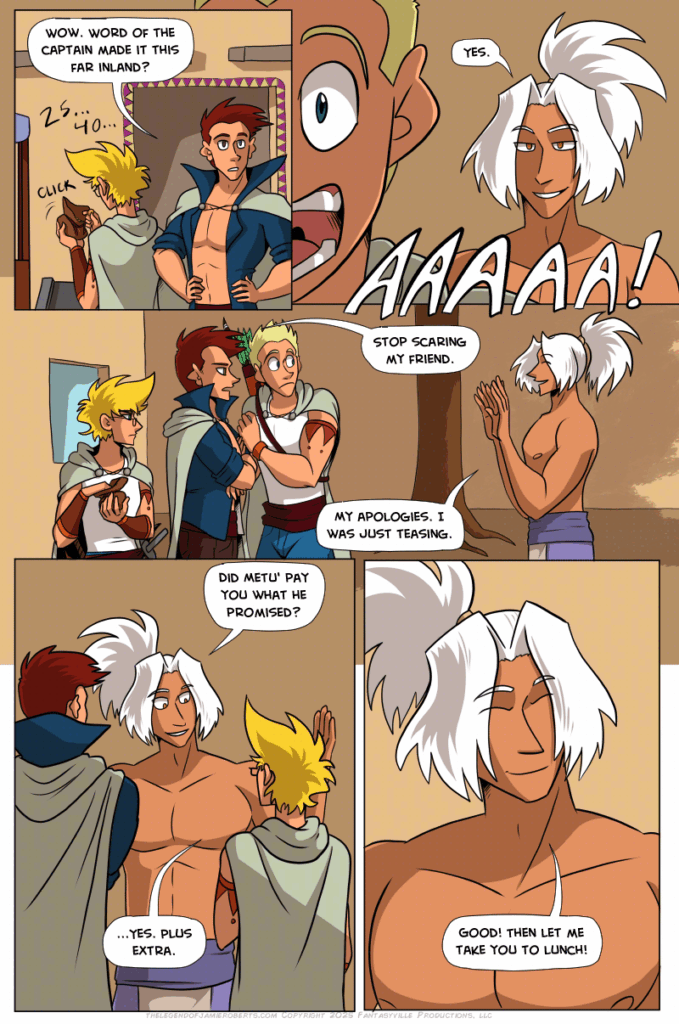 In this page of The Legend of Jamie Roberts, Odinon surprises the gang...with an offer for lunch.
