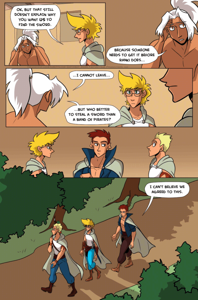 In this page of The Legend of Jamie Roberts, Odinon asks the pirates to go find Ranki's sword